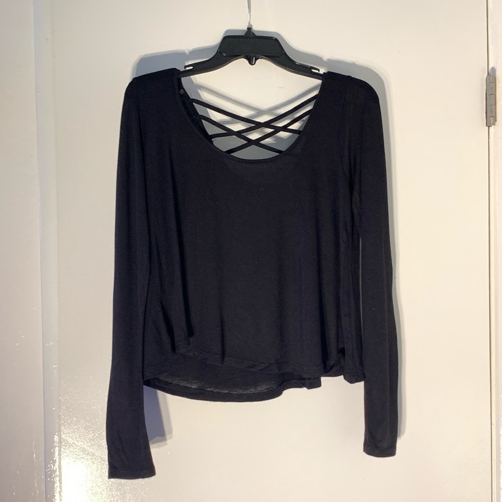 Bozzolo Black Strappy Long-Sleeved Blouse